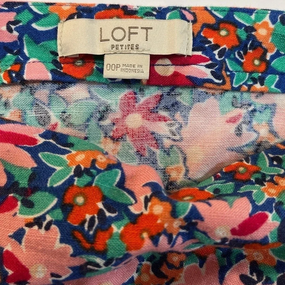 LOFT Linen Skirt Floral Midi Skirt‎ 00P Multicolor Side Slit A-Line Ditsy Summer